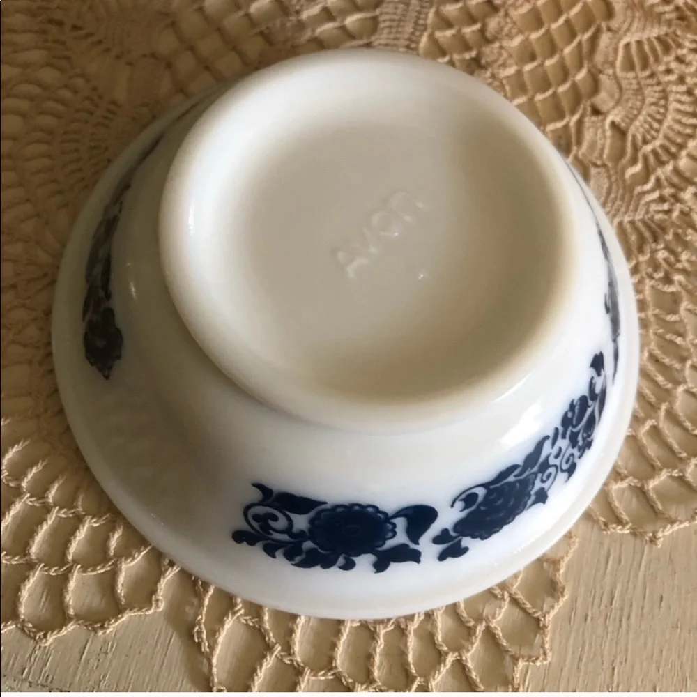 Vintage White & Blue Milk Glass Pitcher & Bowl